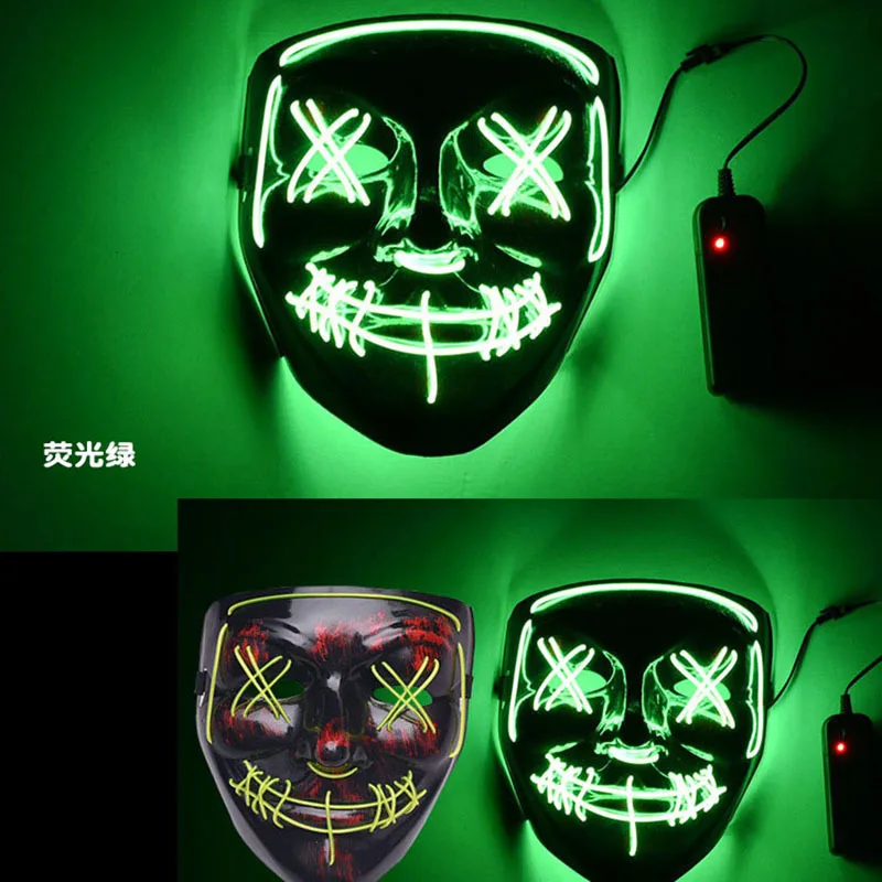 Factory Wholesale Led Light Up Black Halloween Scary Face Mask Masquerade Cosplay for Men Women Kids
