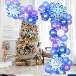 Frozen Themed Balloons Set Christmas Balloons Chain Decorative Christmas Snowflakes Blue Balloons Garland