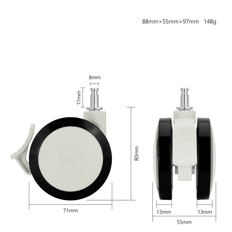 Universal 2/2.5/3 Inch High Quality Hospital Equiment Nylon Twin Wheels PVC Medical Caster Wheels Ultra Quiet Factory Direct