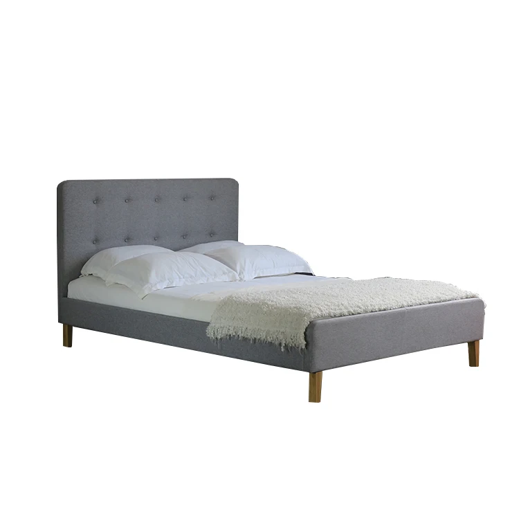 Free Sample Wholesale Cama Lit Modern Furniture Tufted Fabric Slat Dormitory Room Cama King Queen Double Bed Frame Wood Bed