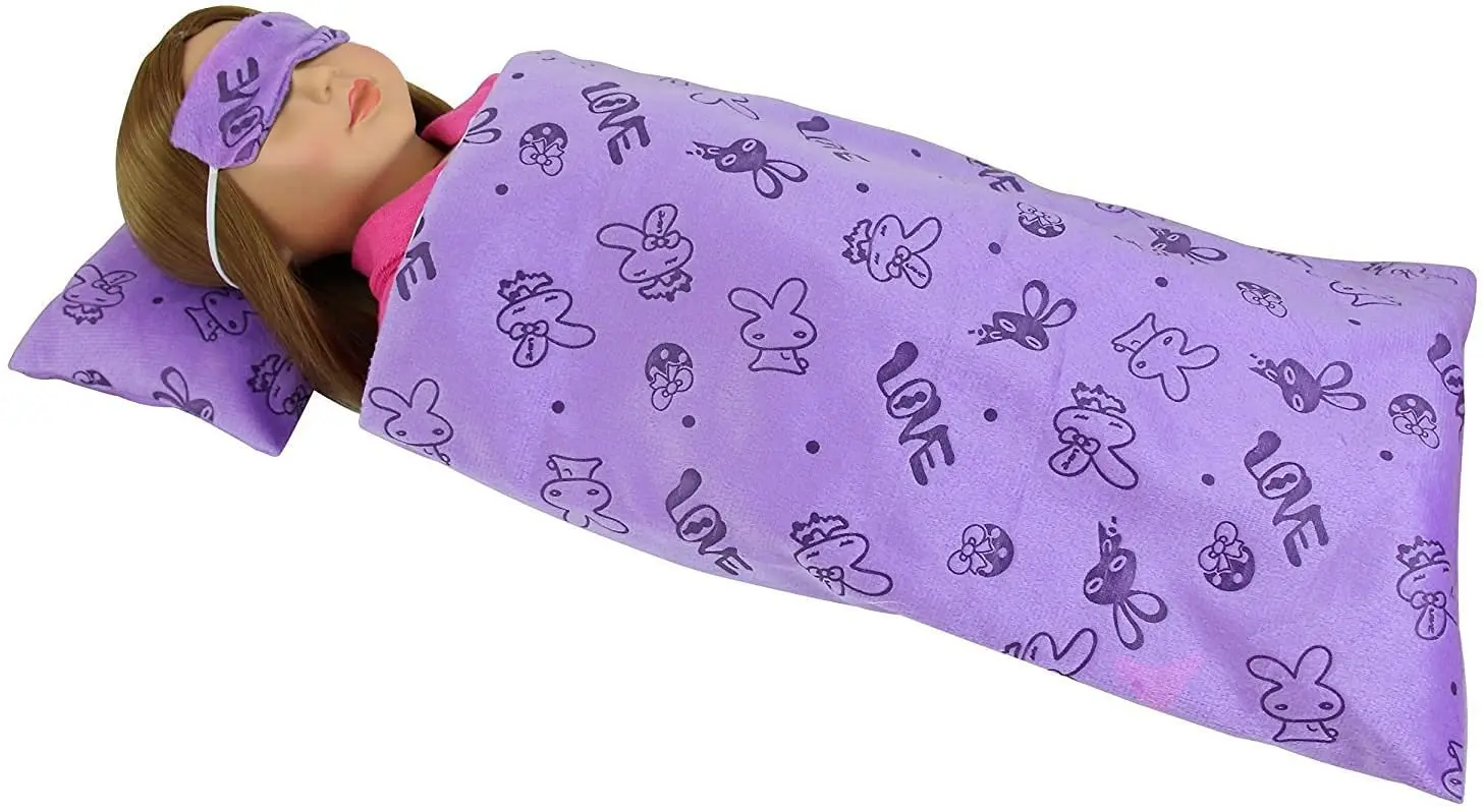 3 Pcs American 18 Inch Girl Doll Sleeping Bag, Pillow and Blindfold for 16-18 Inch Doll Sleeping Clothes and Accessories