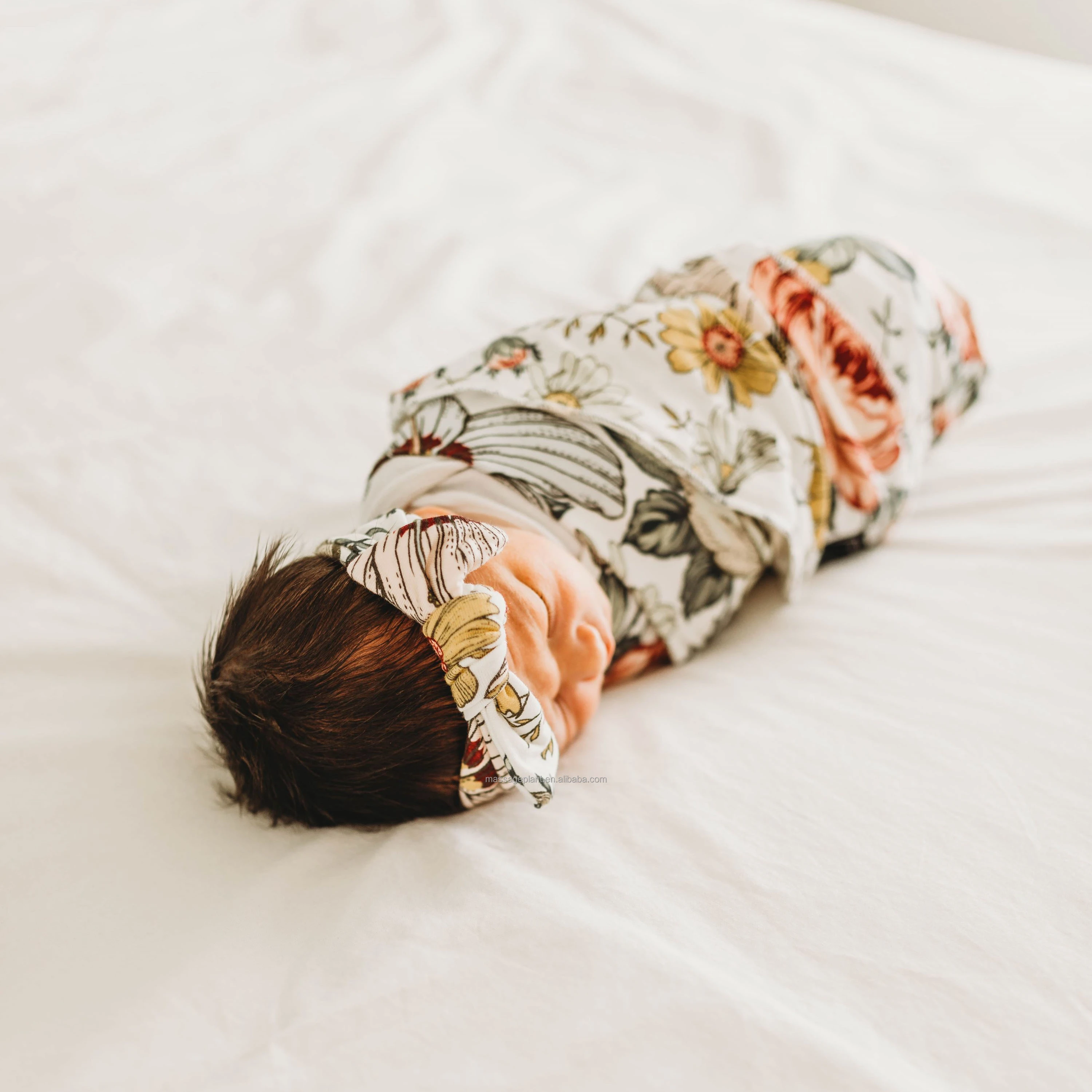 Matching swaddle and robe floral muslin baby swaddle bag blanket