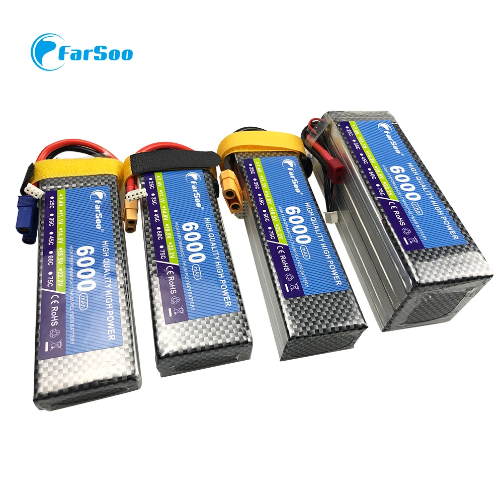 Farsoo 7.4V 2S RC Lipo battery 5200mAh 6000mAh 7200mAh 30C 40C 60C 75C For RC Boats Battery LiPos 2S