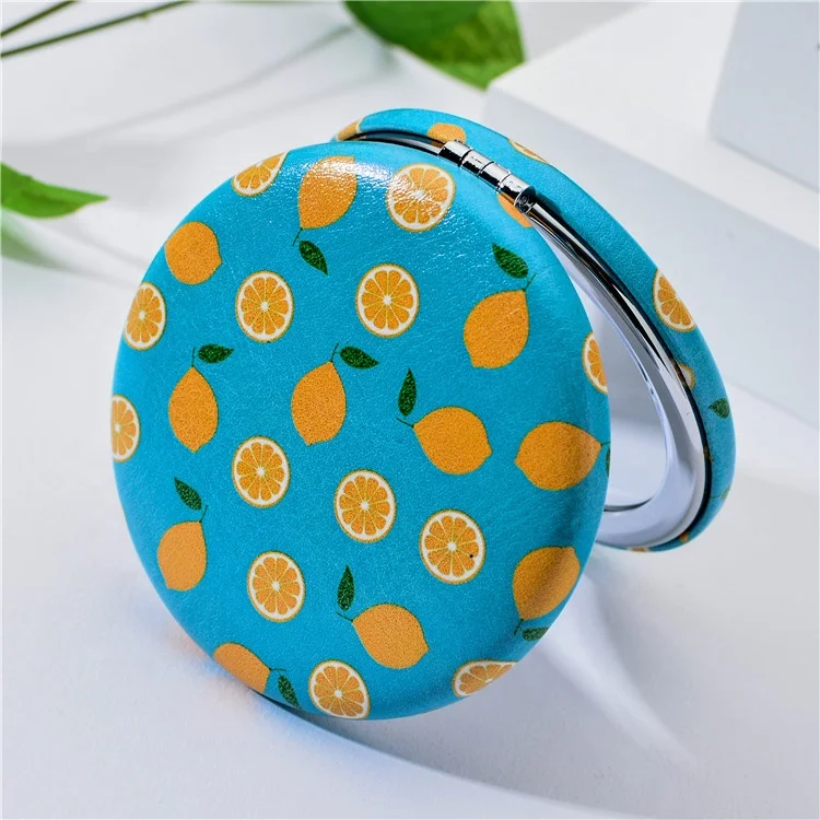 Customized Logo Beauty Round Frame Fruit Printed Handheld Mirror, Travel Portable High Definition Pocket Mirror