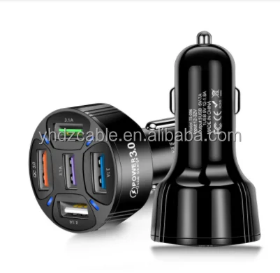 5USB Multi-Port Charger 3A QC3.0 Smartphone Car Fast Charger Vehicle Cigarette Lighter LED Display Android Universal Adapter