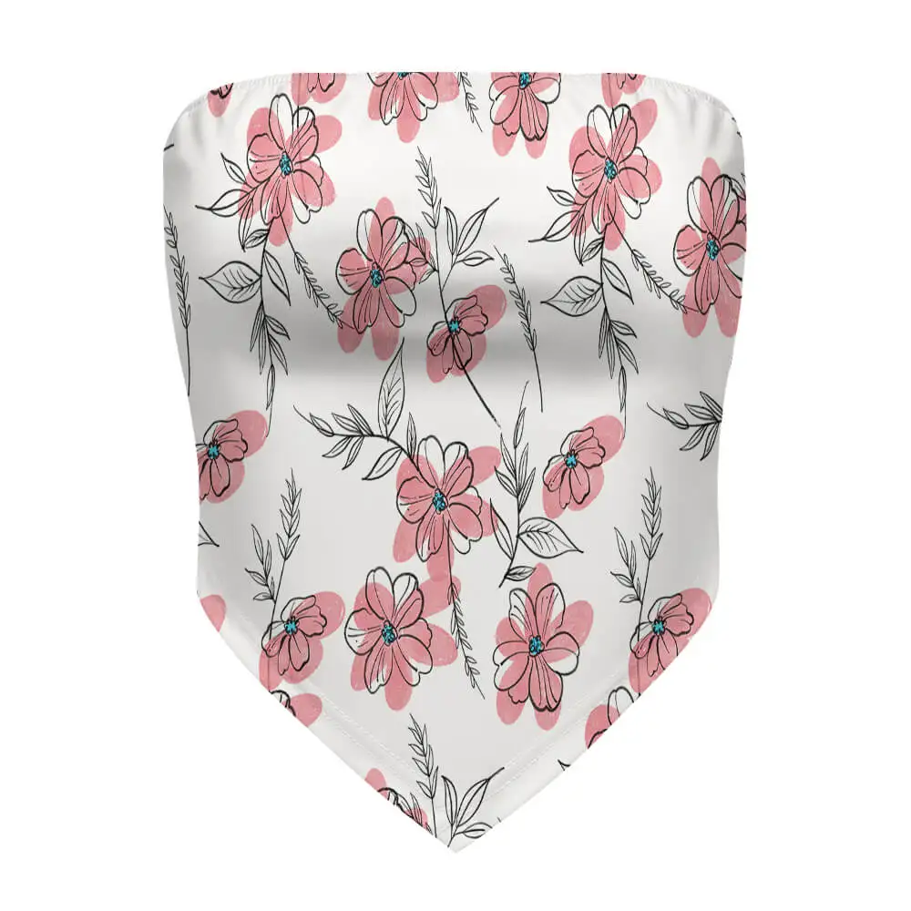 Custom Design Ladies Women Open Back Floral Printed Bodycon Satin Strapless Tube Top Elegant Party Club Breathable