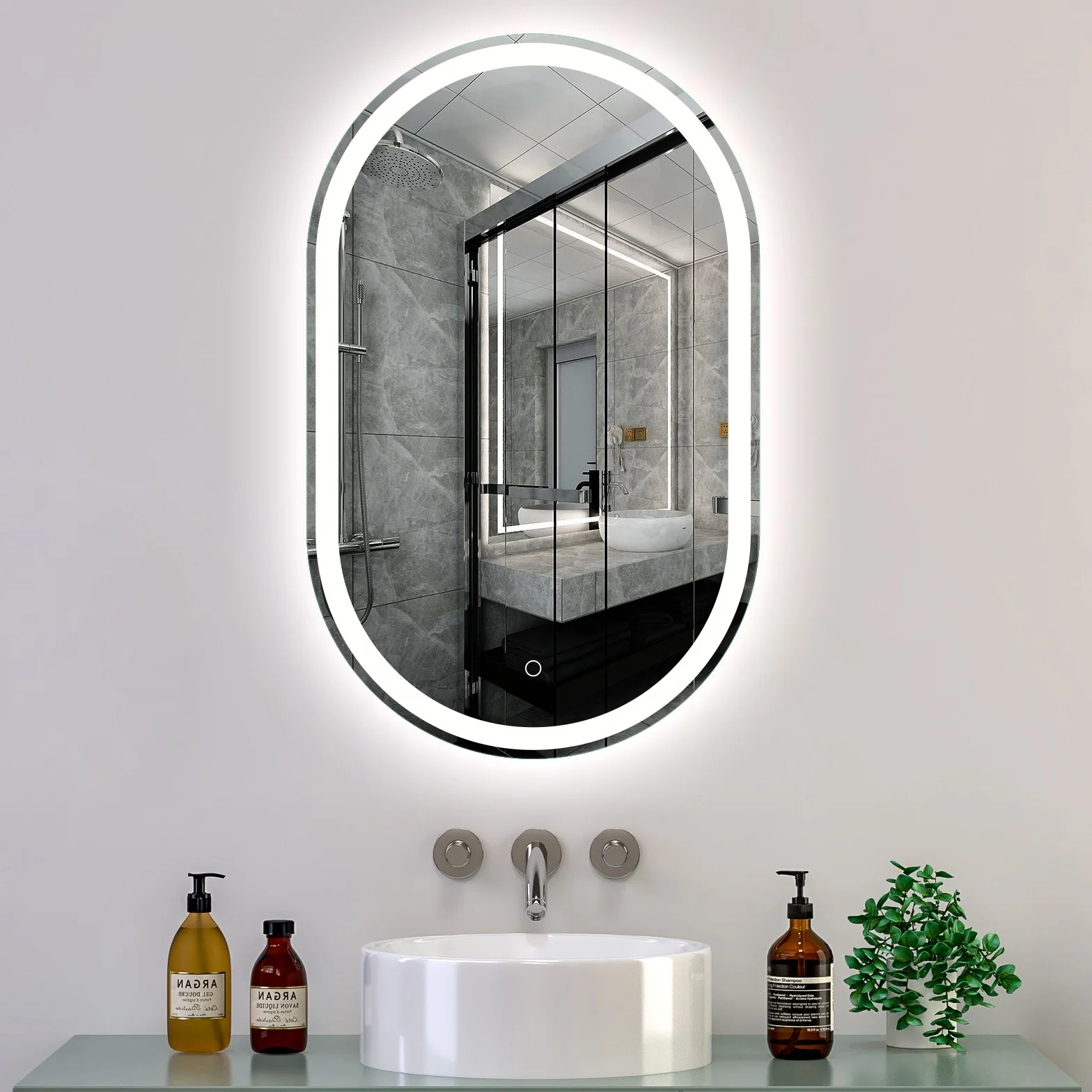 Anti-Fog Backlight Toilet Decor Aluminium Frame Frameless Hotel Wall Hanging Light Sticker Oval Led Bath Mirror In Bathroom