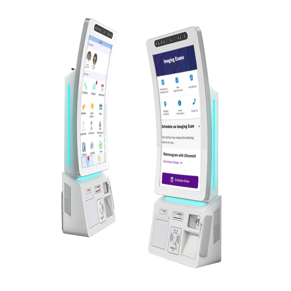Curved metal housing design 23.6 inch capacitive touch flexible screen keyboard code scanner Wall-mounted self service kiosk
