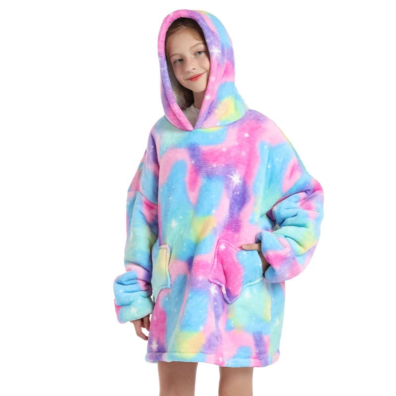 3d Premium Flannel Sweatshirt Custom Wearable Blanket Fleece Oversized Hoodie Blankets For Girls Boys Kids