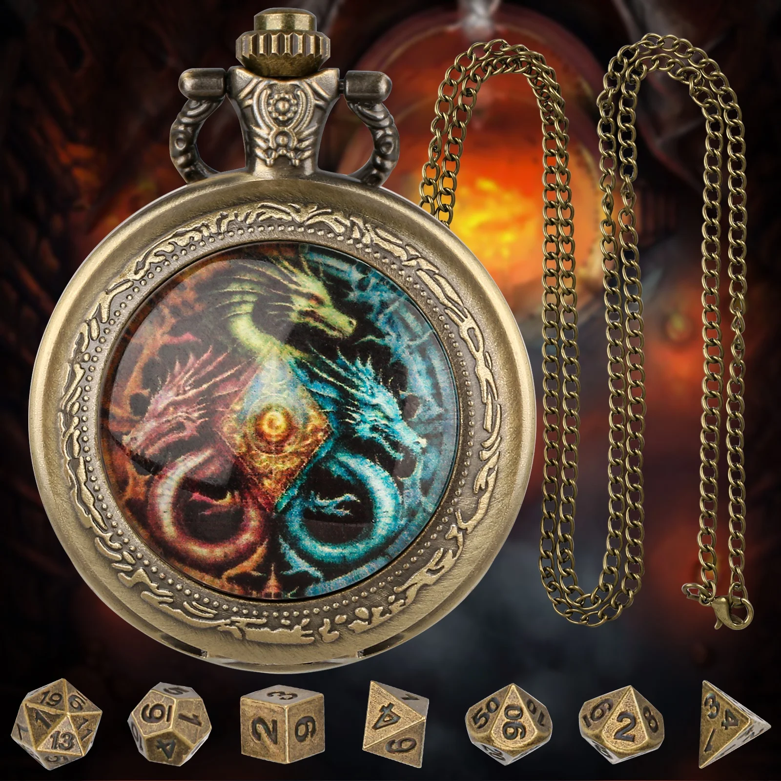 Petty Dragon Pocket Watch Dice Case 6mm Metal Mini Dice Set for DND Tabletop Games