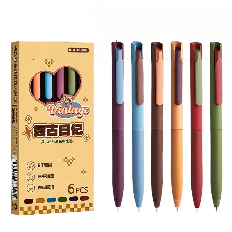 Vintage color gel pen creative ST macaron student pen set  6 pieces 0.5mm
