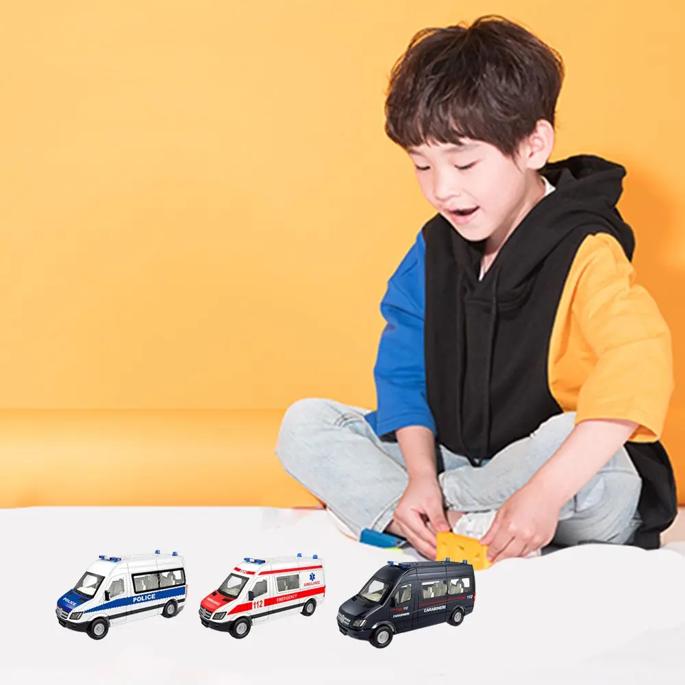 Alloy ambulance toys back to the police car three open doors car drop-resistant van model toys