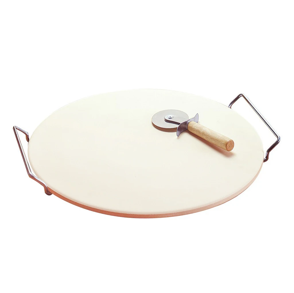 13 Inch Ceramic Pizza Stone Set With Rosewood Handle Pizza Cutter