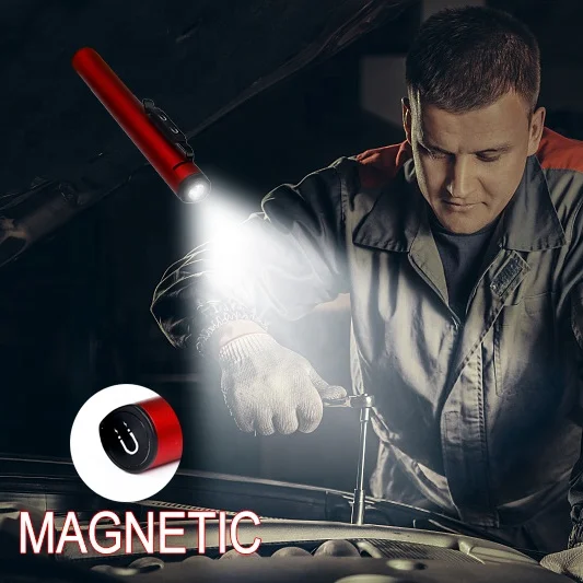 High Quality Multi-function Flashlight Adjustable Clip Working Light LED Rechargeable Pocket Pen Light With Double Magnet