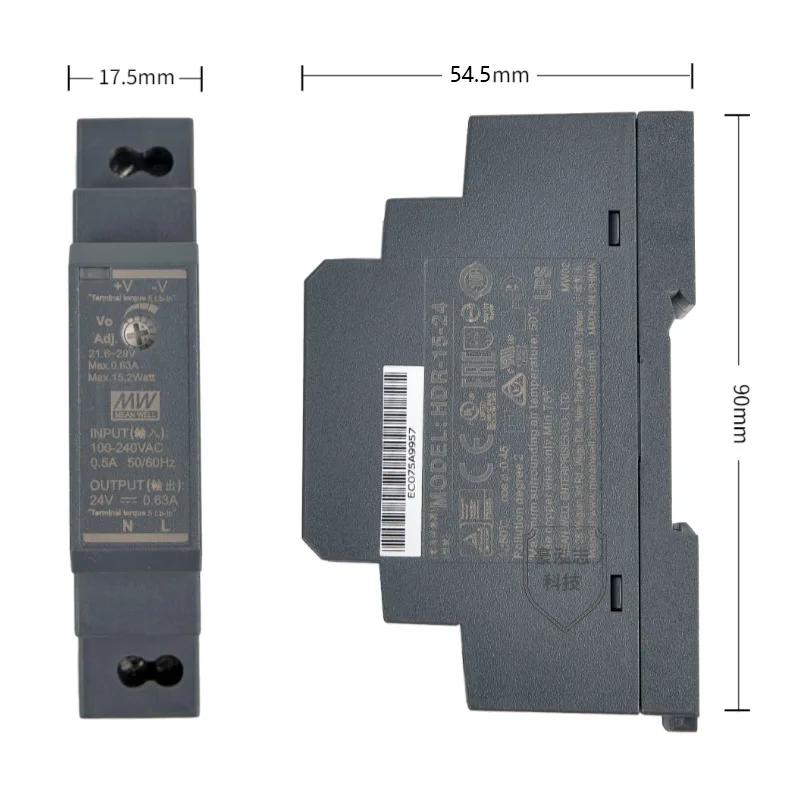 HDR-15-24 single output 0.63A24V constant voltage din rail industrial control rail switching power supply