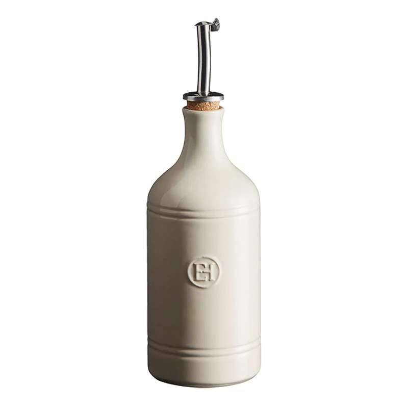 red glazed embossed logo custom design Ceramic olive oil Bottle with lid OEM