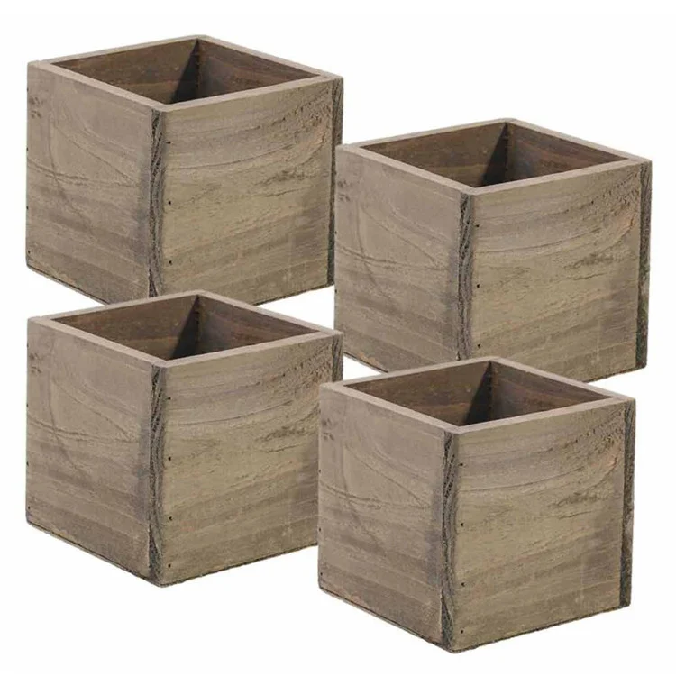 Wood Planter Box Square Rustic Barn Wood Garden Centerpiece Display Wedding Flowers Holder Vase Succulent Flower Pot