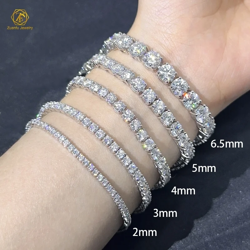 Large stock 2mm-6.5mm tennis bracelet link chain hiphop men women ice out diamond silver 925 vvs moissanite tennis bracelet
