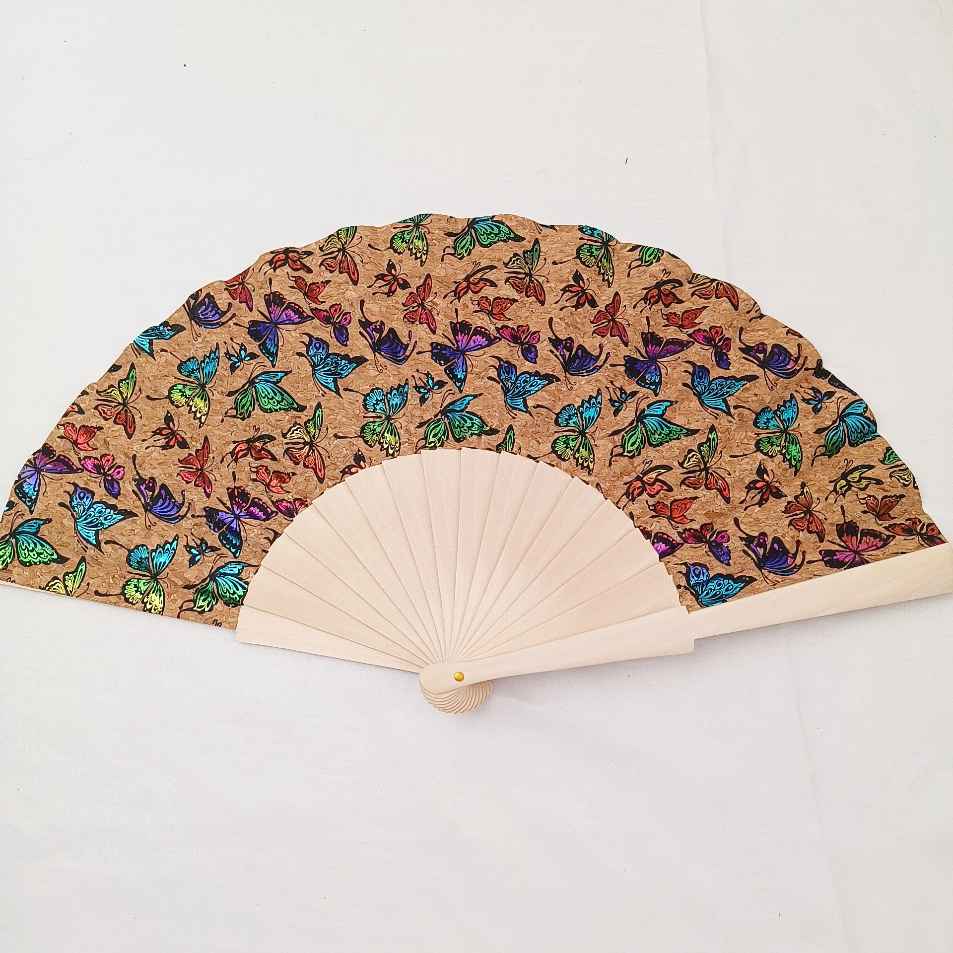 23cm Wedding Classic Cork Hand Folding Fan in Wholesale Wooden Folding Gift Spanish Style Retro Bark Hand Fan