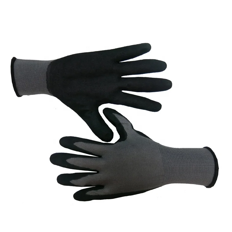 Reusable Enhanced Grip Mechanic Work Gloves Luvas Guantes, 13-Gauge Knitted Sandy Nitrile Coated, Automotive
