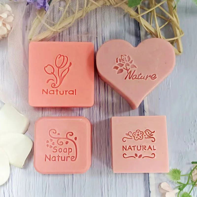 High Quality Multi Design Acrylic Clear Stamp Natural Words Embossing Stamps Personality Natura Theme Logo Graphic  Soap Stamps