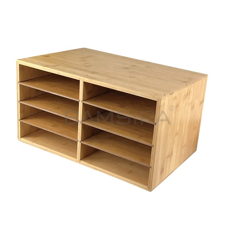 Large Bamboo Desktop File Sorter A4 Document Desk Tidy Organizers Storage 8 Compartments, 49 x 31 x 25cm