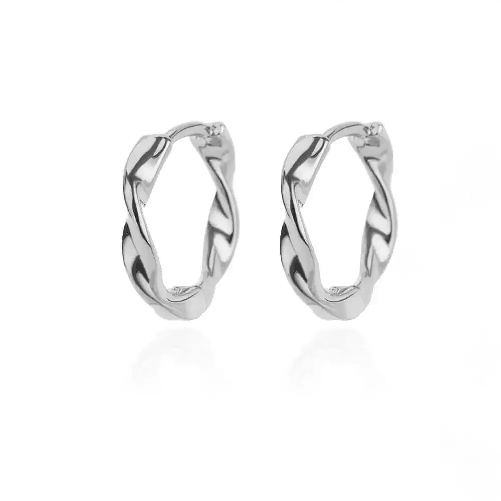 Anenjery Wholesale Small Elegant Jewelry Party Gifts For Women Girls Silver Color Twist Hoop Earrings