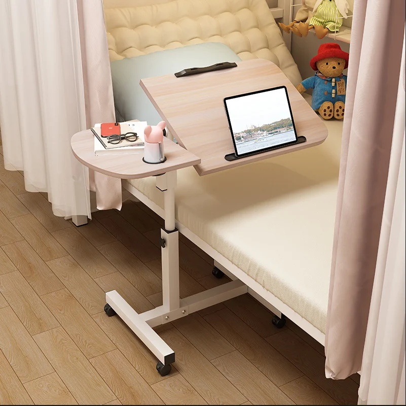 Movable Lifting Bedside Working Study Table Hand Crank Manual Height Adjustable Over Bed Sofa Side Table Laptop Tray Desk
