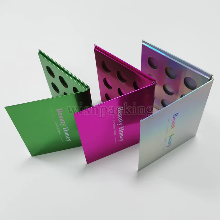 Sleeve Luxury Customized Magnet Hologram Paper Cardboard Folding Circle Pan Box Makeup Glitter Cream Blush Eyeshadow Palette