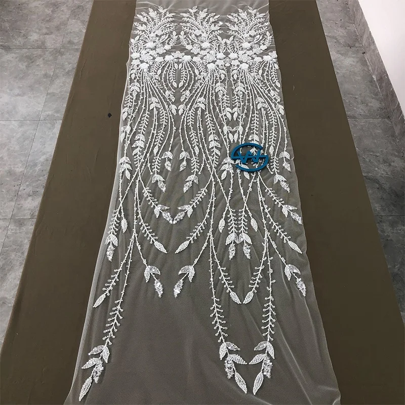 Luxury pure white beaded sequin embroidery heavy bead wedding dress lace dress glass bubble bead embroidery lace WS-2875-ZP