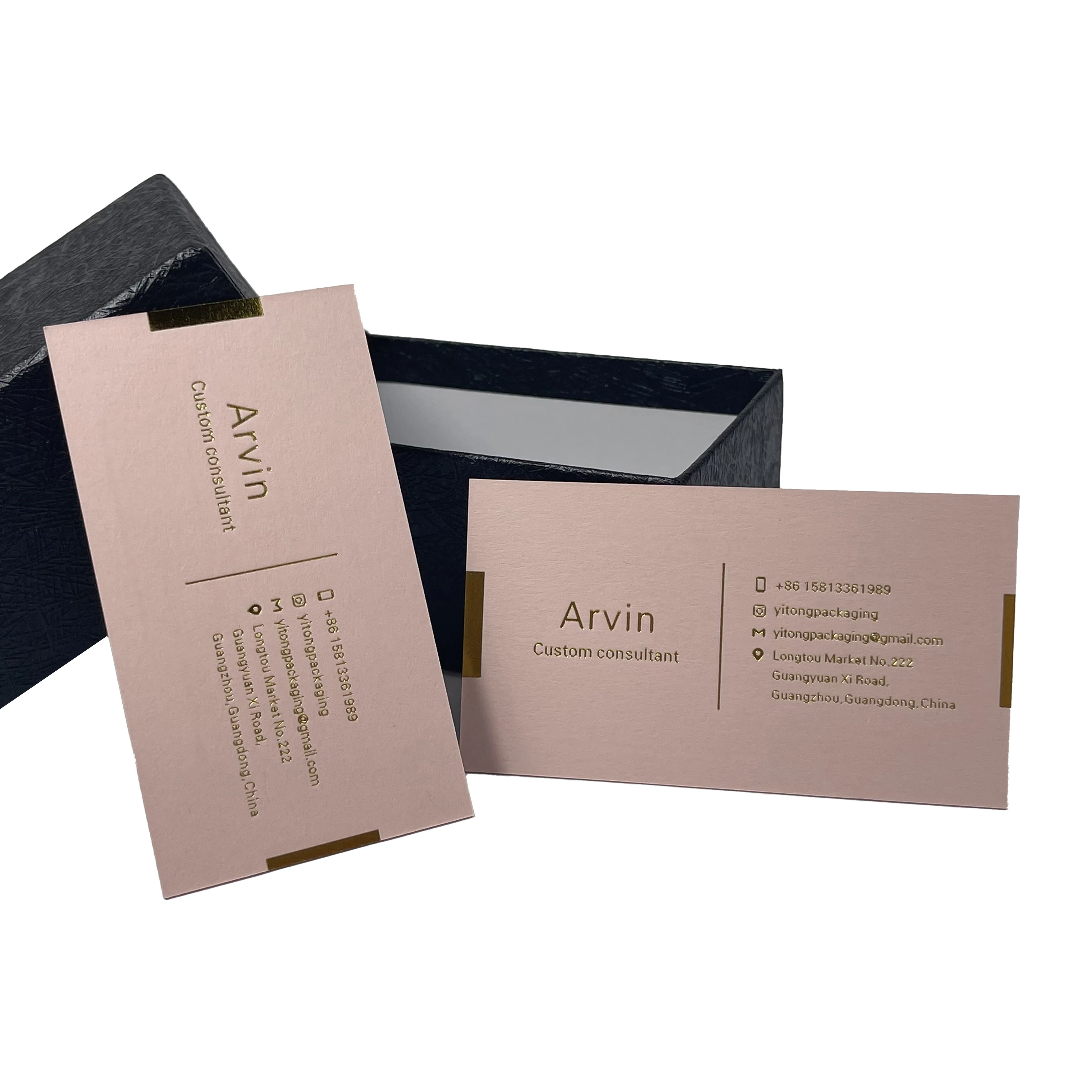 Free design customized metal visiting card foil print rose gold thank you cards business card for souvenir