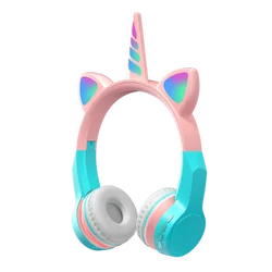 New Unicorn Wireless Kids Headset Cat Ears Cute Colorful Music Stereo Earphone Girl LED Light Headphones