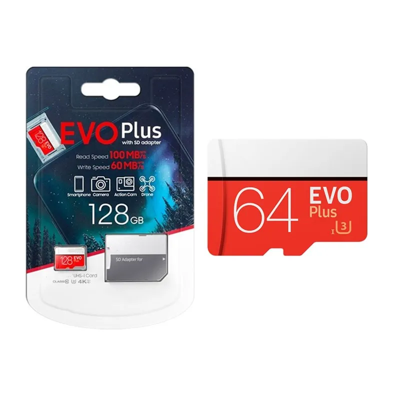 Wholesale Evo Plus Class 10 Memory Cards 32GB 64GB 128GB 256GB Mini TF SD Card with Free Adapter