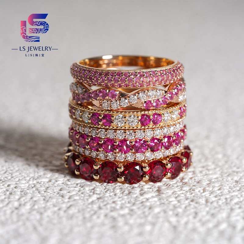Colorful Diamond Wedding Band Jewelry Red Ruby Sapphire Gemstone 14k Solid Gold Wedding Ring