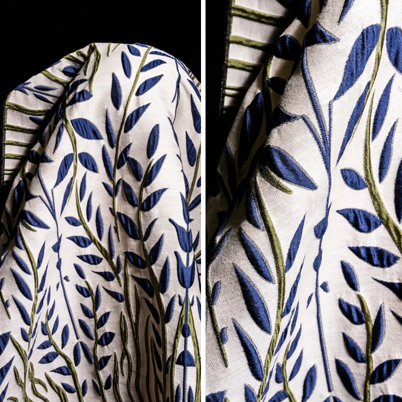 KEER TDM1526MA-L wholesale leaf cotton polyester material brocade jacquard  fabric