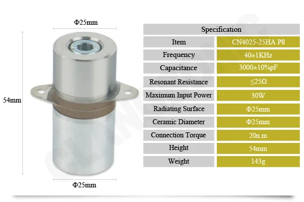 Hot sale  Clangsonic 40khz 30W ultrasonic piezoelectric transducer