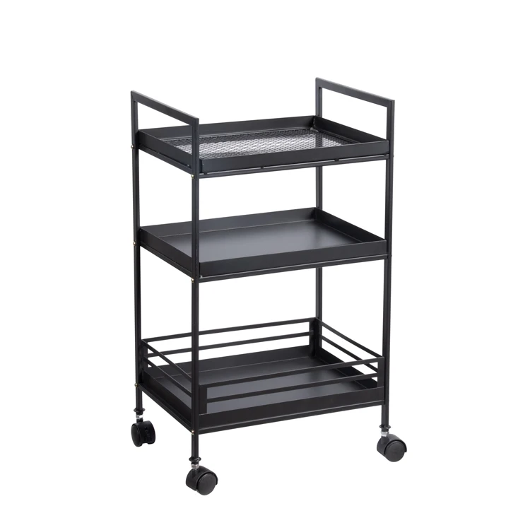 K&B contemporary iron multi layer storage shelf hotel drinks trolley bar luxury black service cart kitchen rack
