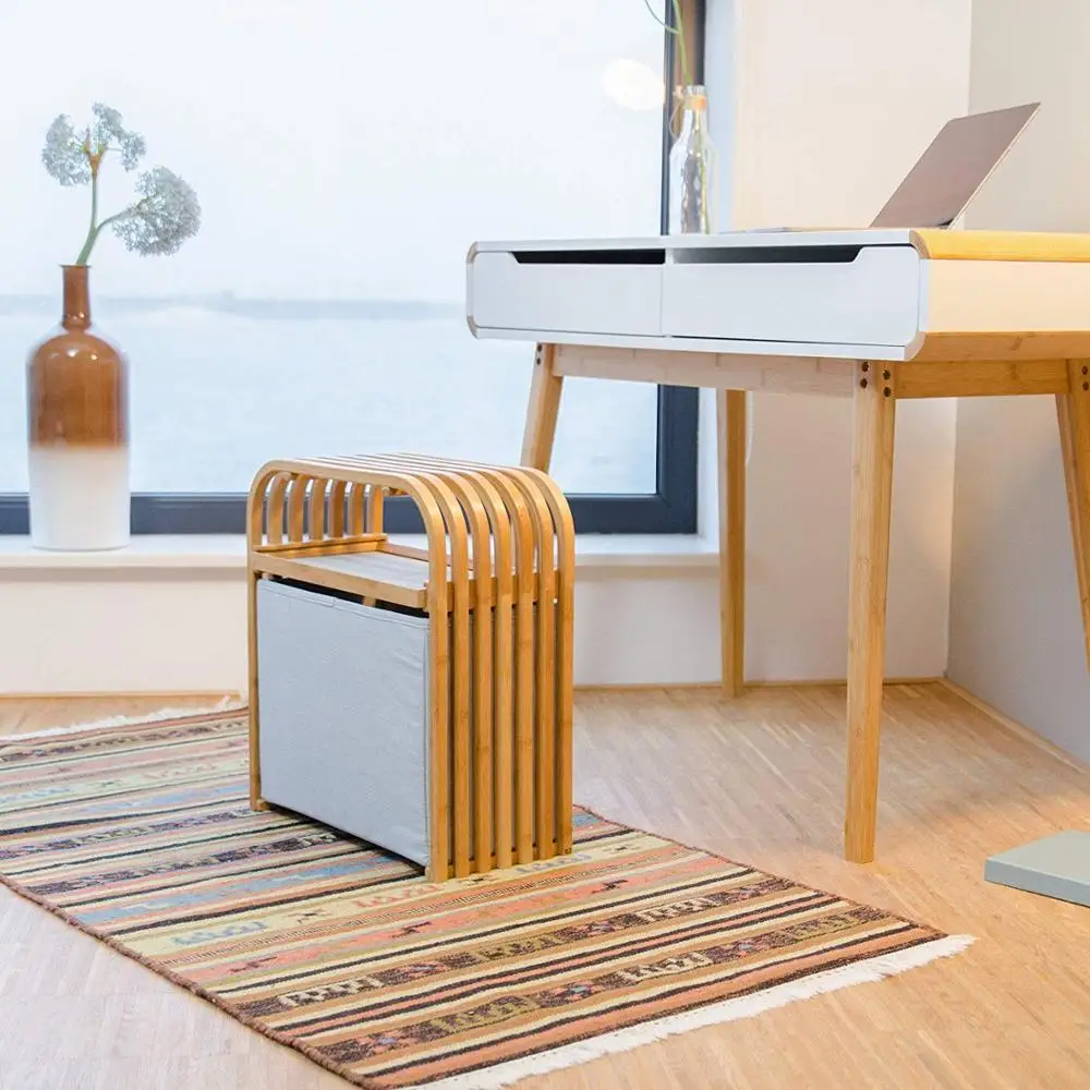 Bamboo Storage Ottoman Designer Footstool with Storage Box