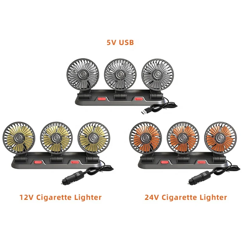 5V 12V 24V Car Fan Cooling Car Fan 3 Heads USB 2 Speed Adjustable Cooler Fan Car Accessories Wind Adjustment