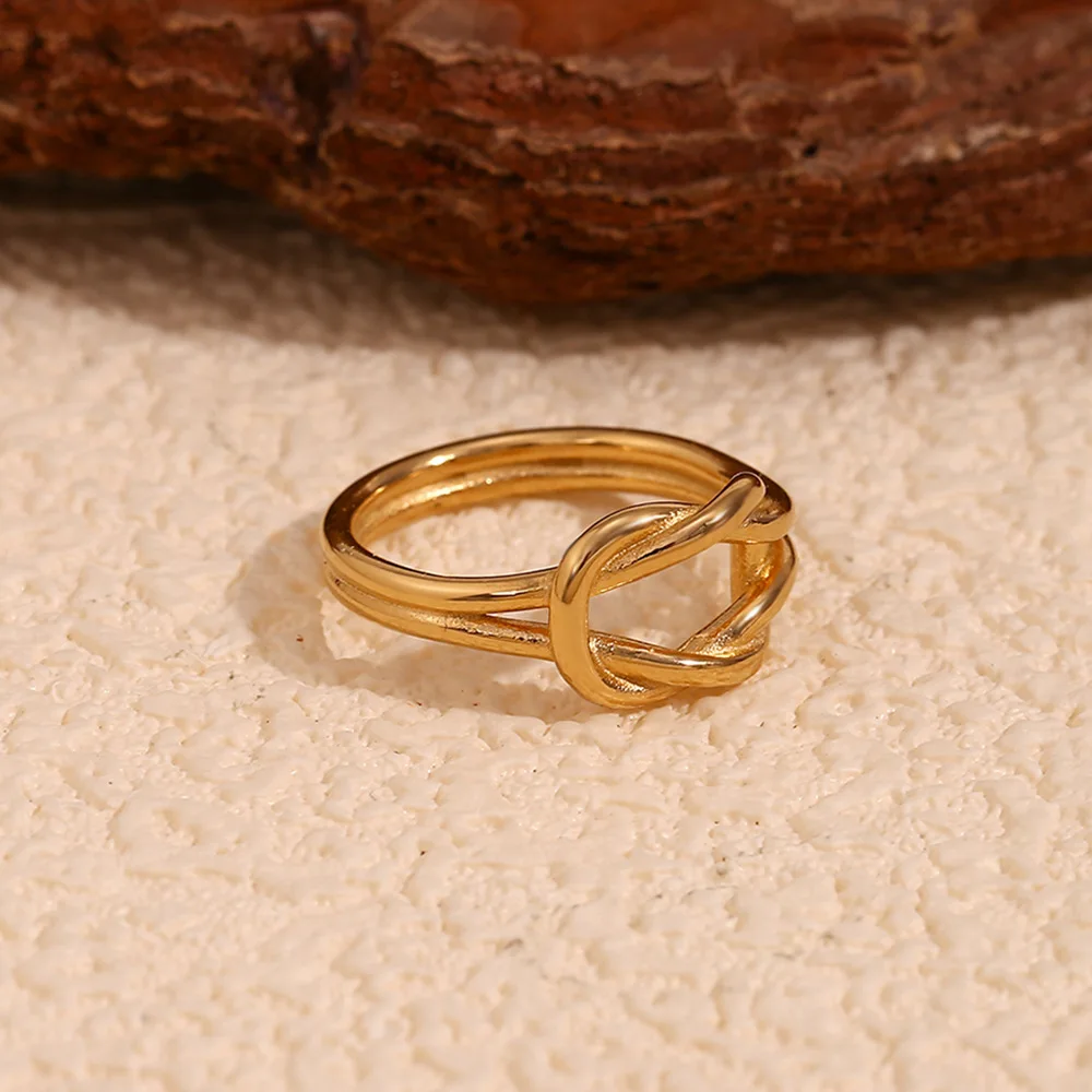 Minimalist Twisted Couple Ring 18K Gold Stainless Steel Luxury Jewelry Double Tie Ring For Women