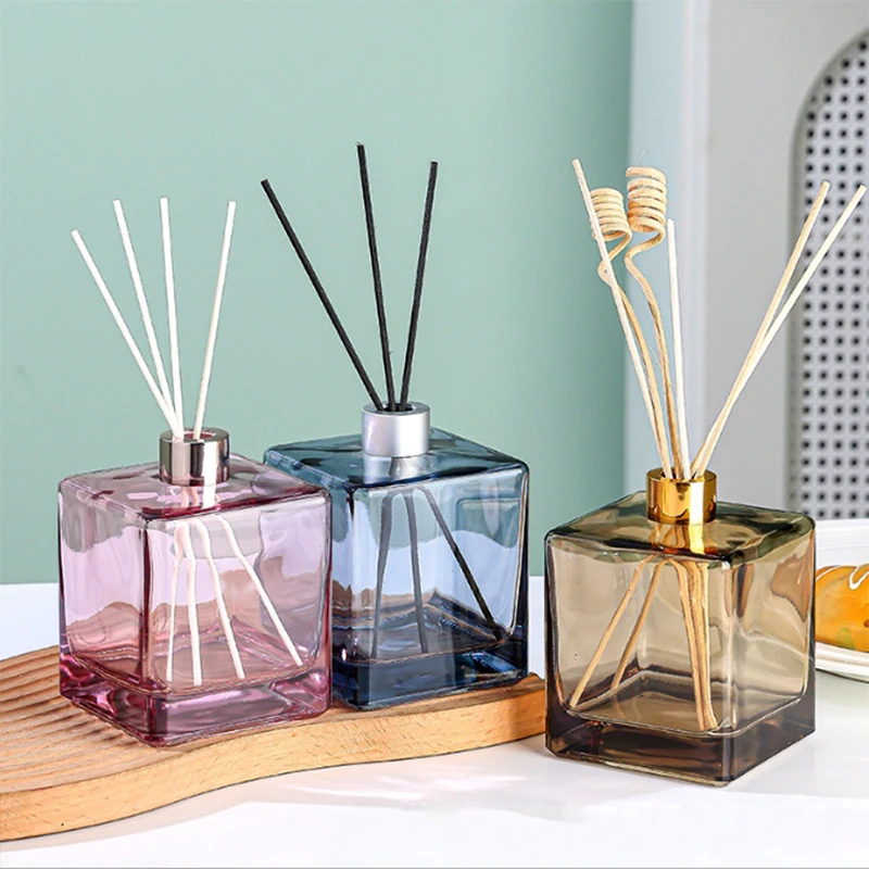 Luxury Clear Colorful 50ml 100ml Square Empty Aromatherapy Glass Reed Diffuser Bottle For Essential Oil