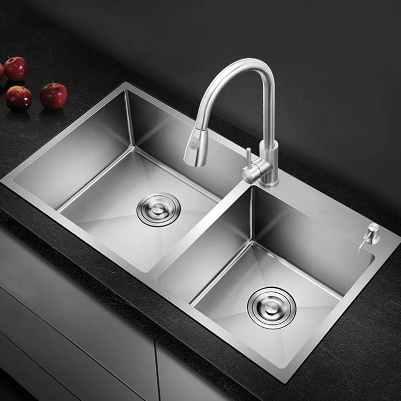 304 Stainless Steel Kitchen Sinks luxury double Bowel handmade kitchen sink modern undermount sus304 evier de cuisine