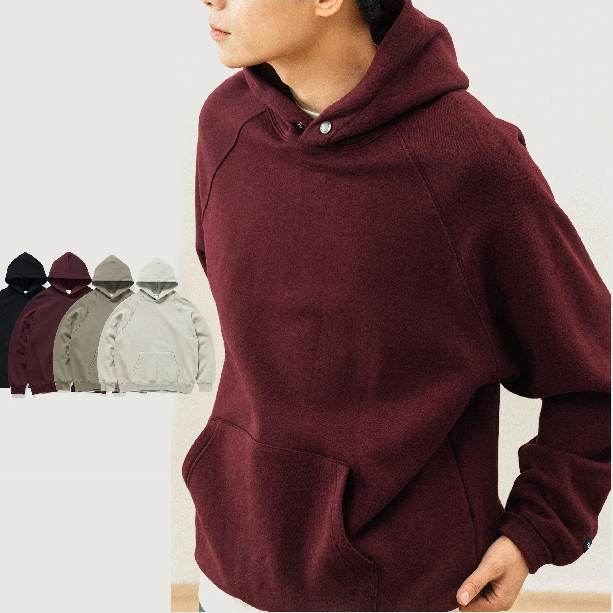 Тяжелая 350 gsm квадратная Толстовка большого размера с логотипом на заказ однотонная хлопковая толстовка без шнурков мужская толстовка с рукавами реглан