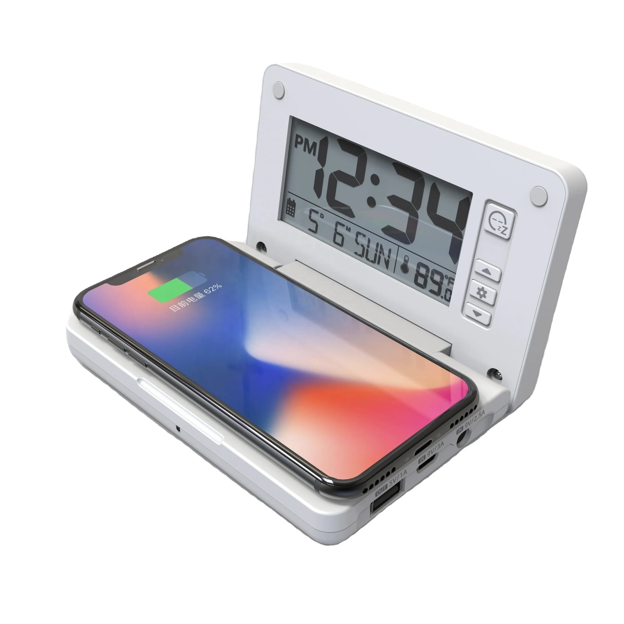 Foldable Digital Alarm Clock with Temperature Wireless Charger