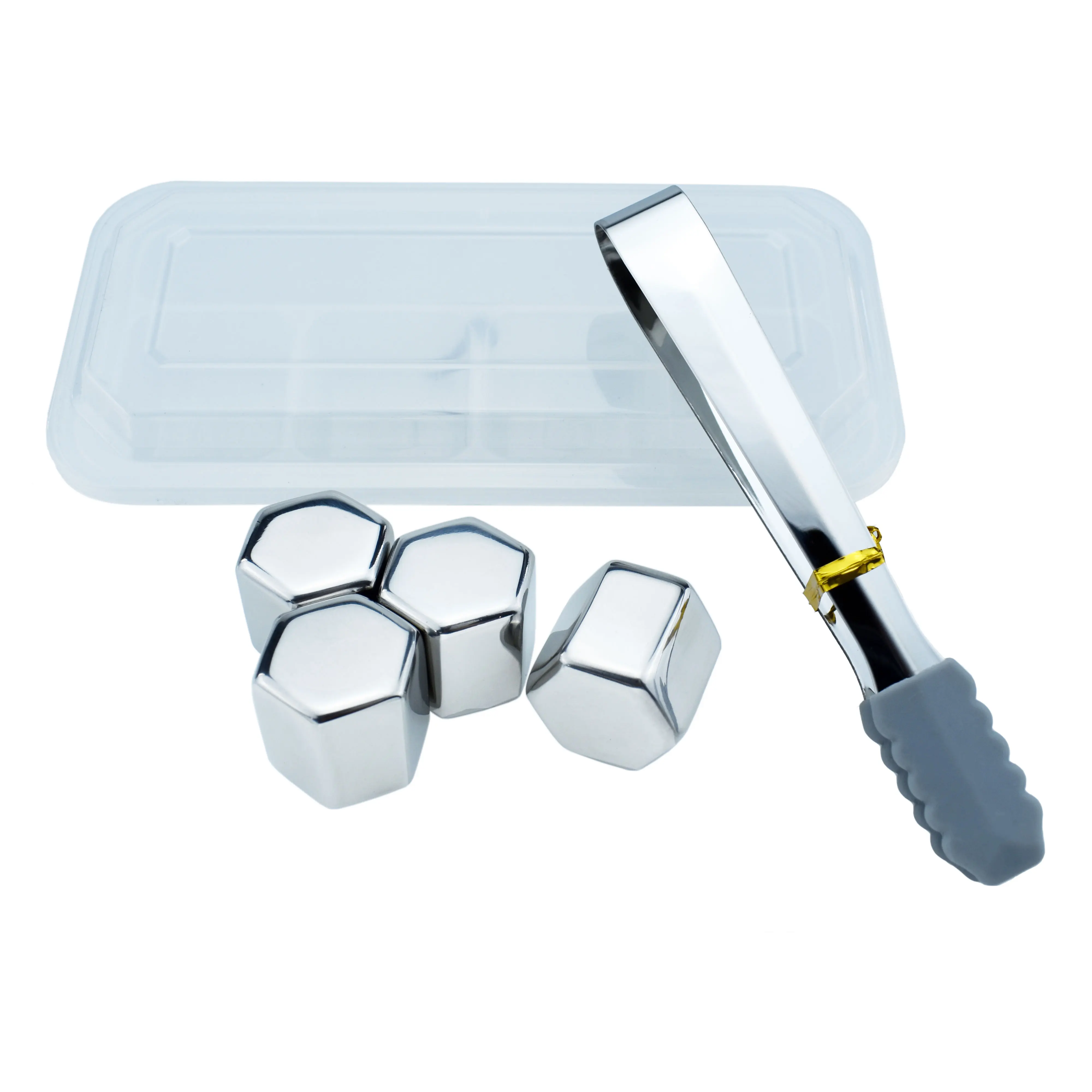 Gift set 4 pcs  wine coolers hexagon shaped stainless steel ice cube wine whiskey stone
