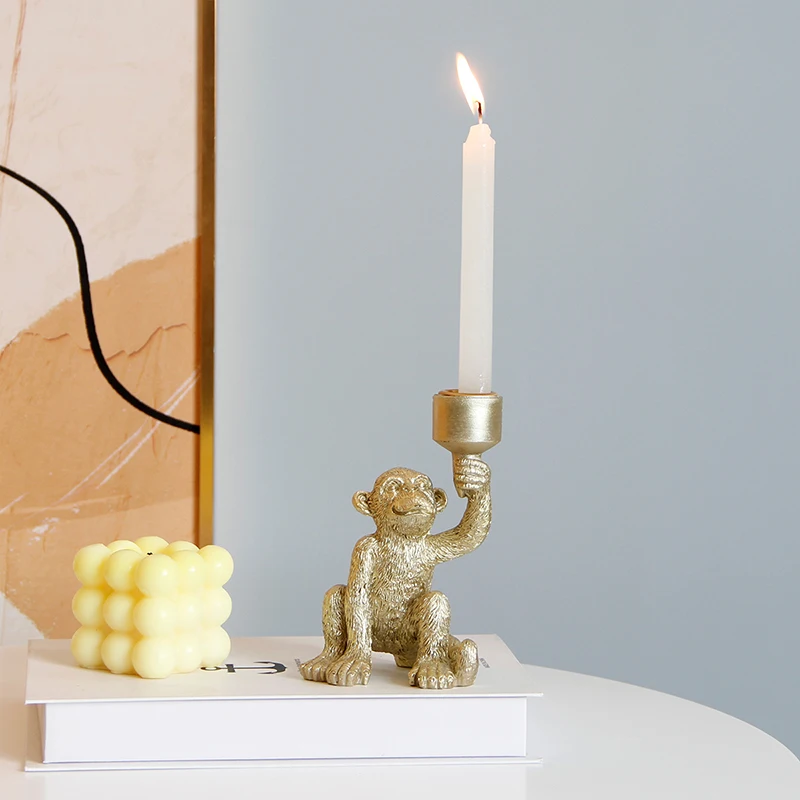 Quirky Playful Torch-Bearing Monkey Figurine Resin Candle Holder Candle Stick Holder Home Decor Candle Holder