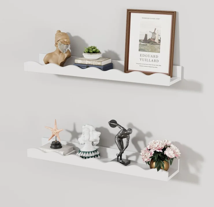 Set 2 Wall Decor Toilet Modern Wood Storage Shelves Floating Nursery Book Shelves