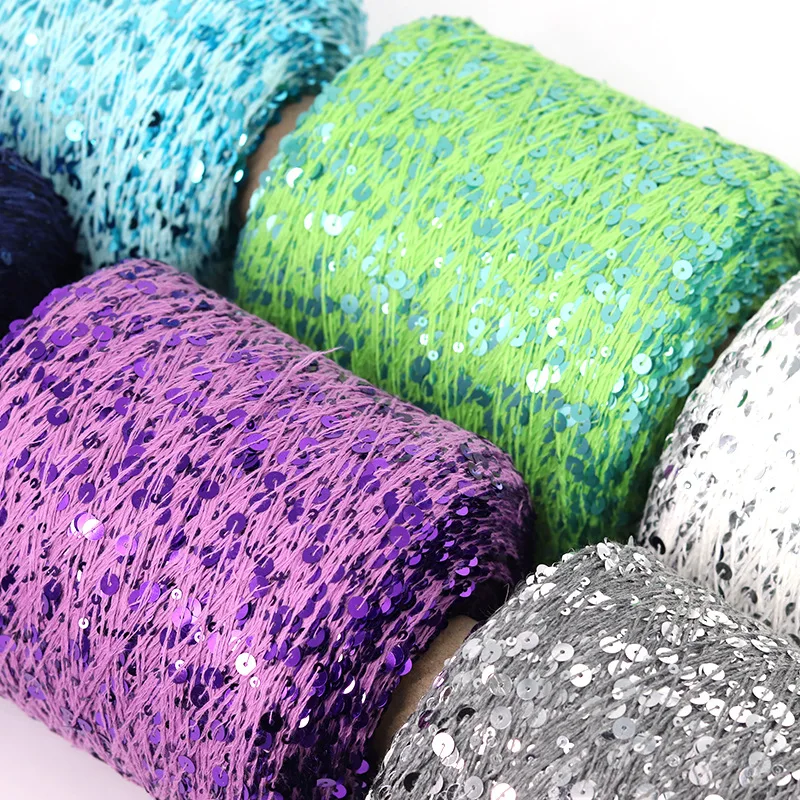 Wholesale 500g Hand Knitting Fancy Cotton Sequin Yarn 3MM+6MM Sequin Knitting Yarn
