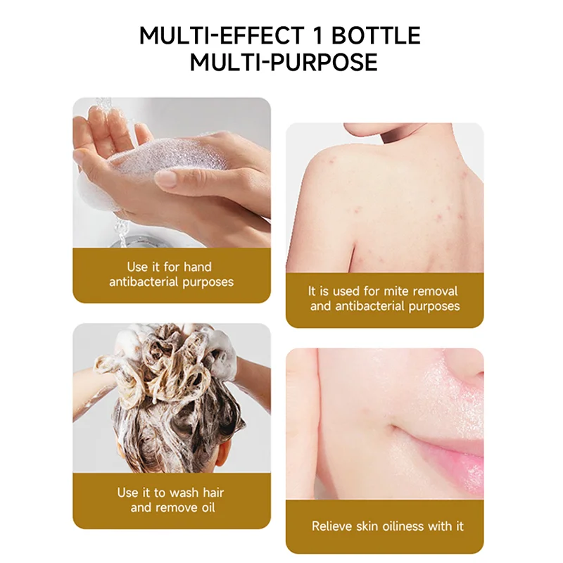 Factory OEM Sulfur Anti-mite Acne Liquid Soap Approved Used to Wash Face Hands Hair Body Cleaner Soap Liquid Shower Gel