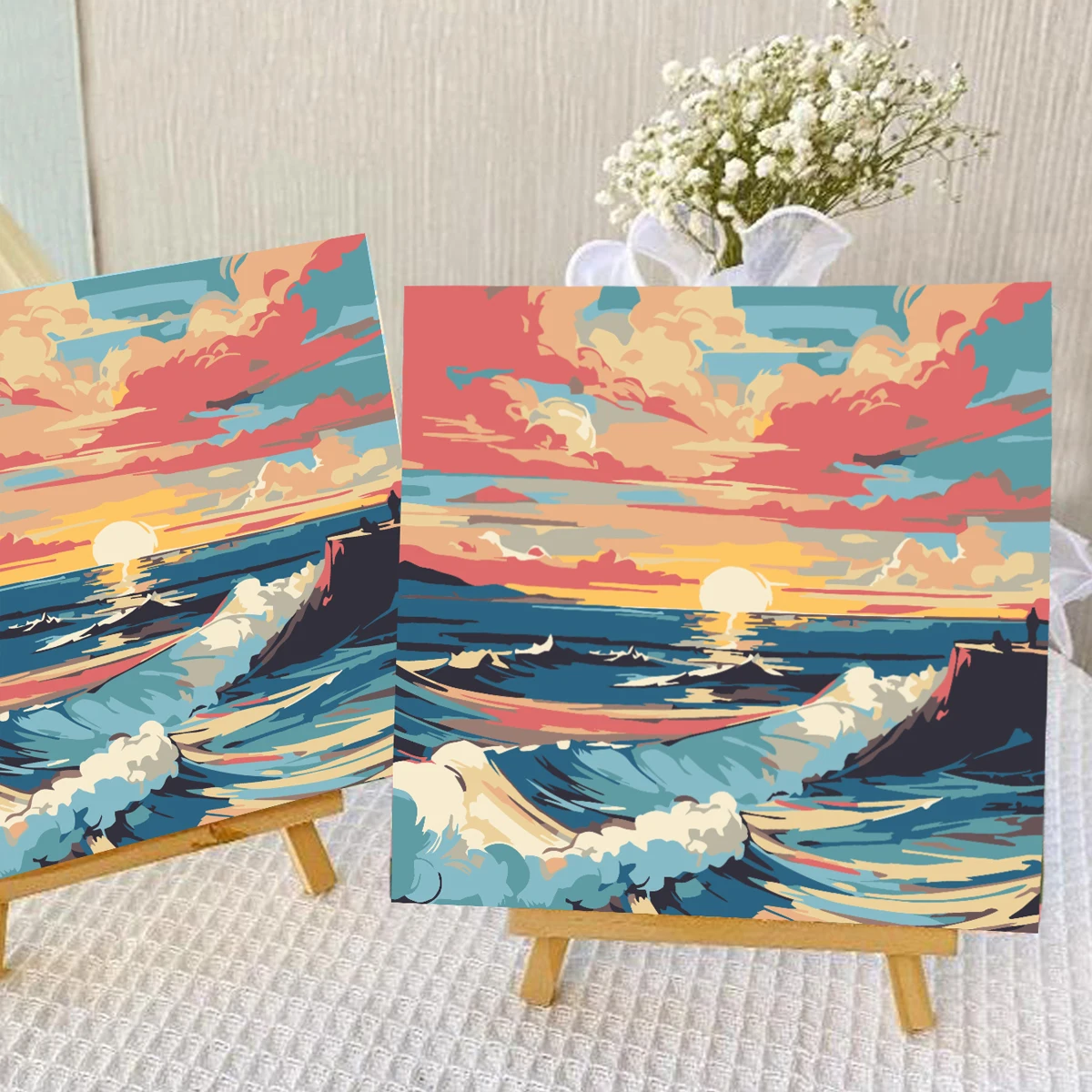 Custom oil painting by numbers for kids includes pieces painted with brushes and wooden frames